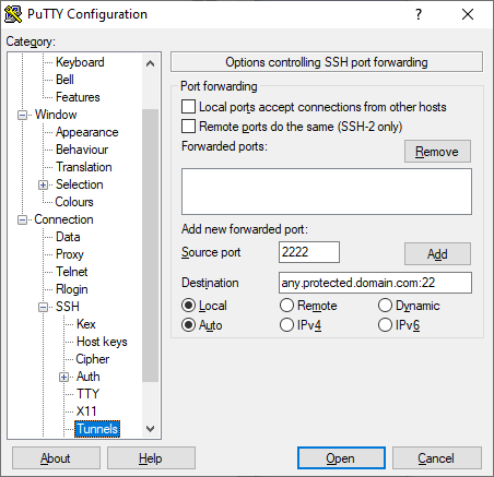 create ssh tunnel putty